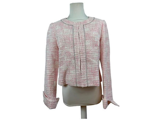Vintage Courreges kariertes Kurzmäntel in Rosa und Weiß L Pink