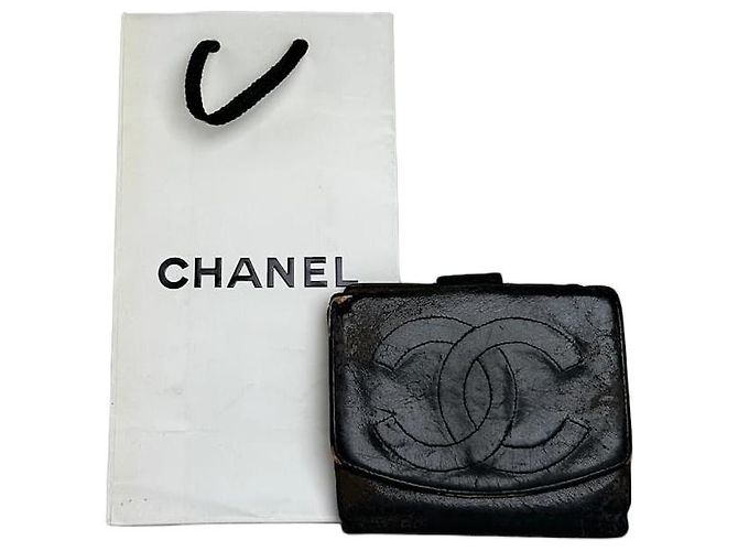 Vintage Chanel CC Leather Wallet Black