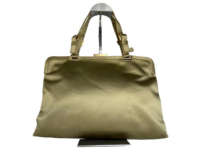 Vintage Prada Klapphandtasche Grün Gold