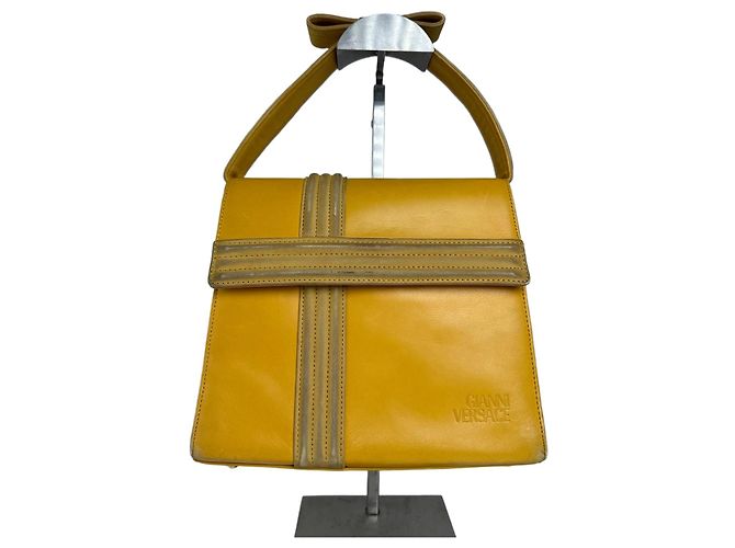 Vintage Gianni Versace Lederhandtasche Gelb Grau