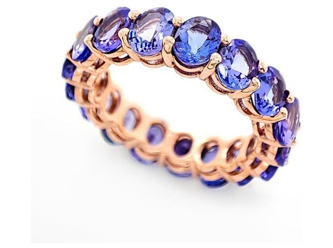 Autre Marque 14-karat rose gold eternity ring with 17 oval tanzanites Pink Purple 