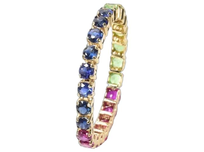 Autre Marque 14-karat yellow gold ring with blue sapphires, pink rubies, and green tsavorites Red 
