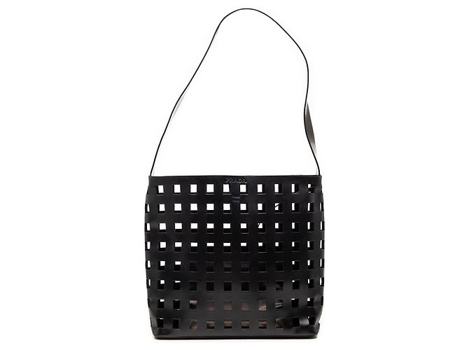 Borsa a spalla in pelle perforata nera Prada Nero