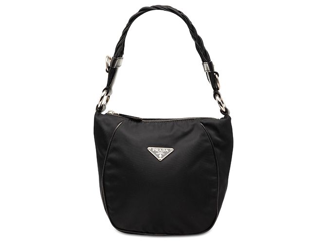 Borsa intrecciata in tessuto nero Prada