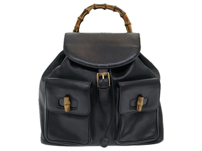 Gucci Vintage Bamboo Leather Black