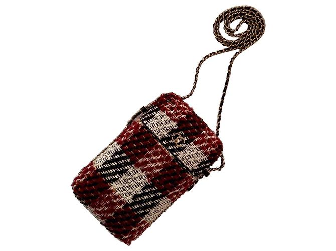 Borsa a tracolla in tweed Chanel Nero Bianco Rosso D'oro