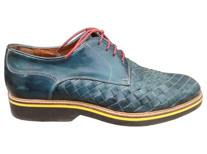 Autre Marque Scarpe Derby Botti Uomo in Pelle Intrecciata Blu Verde