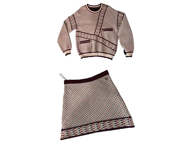 Chanel Strickset - Pullover und Rock Weiß Rot Blau