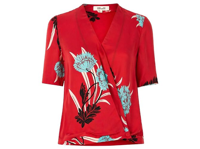Diane Von Furstenberg Seidentop Blumenmuster Rot Mehrfarben