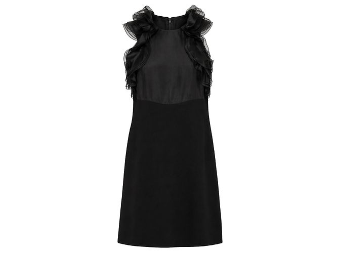 Chloé Schwarzes Kleid aus Seidenmischung mit Rüschen Größe 36