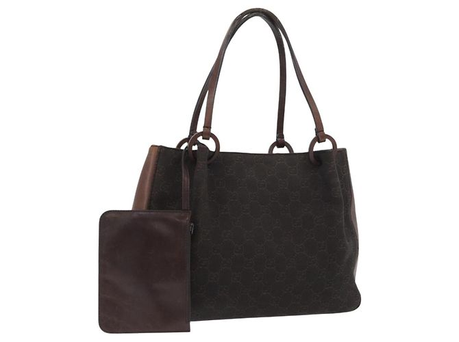 Borsa Tote GG Canvas Gucci Marrone Argento 101919 Auth hk3623