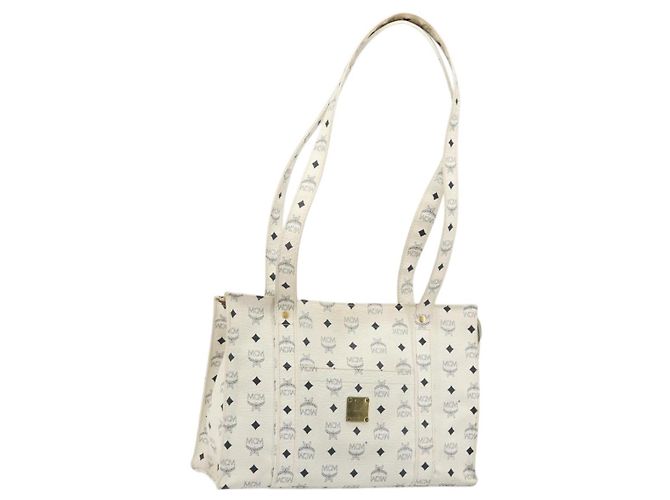 Bolsa Tote Vicetos Logogram MCM em PVC Branco e Ouro Auth YKZ1154 Dourado