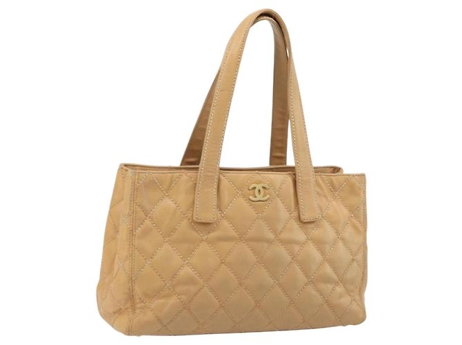 CHANEL Sac à main Wild Stitch Cuir Beige Or CC Auth AMZ064