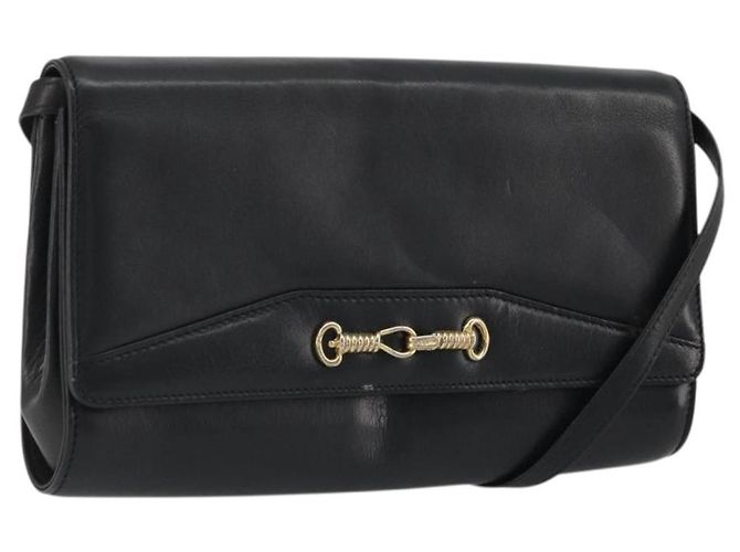 Céline Borsa a Spalla Horsebit in Pelle Nera e Oro Auth INZ069 Nero D'oro