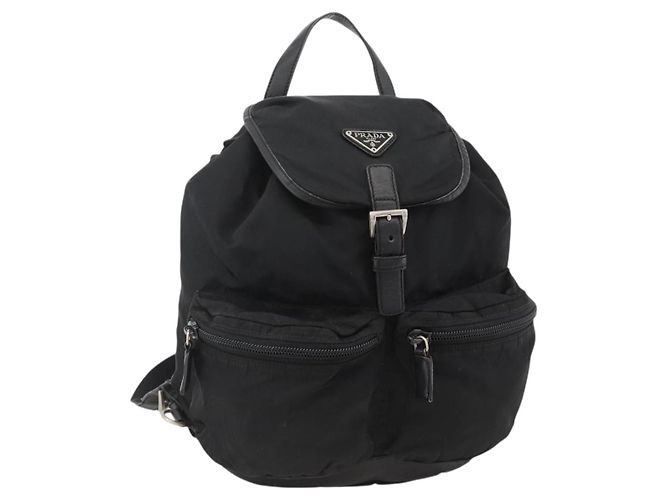 PRADA Backpack Nylon Black Silver Auth YKZ1112 Silvery