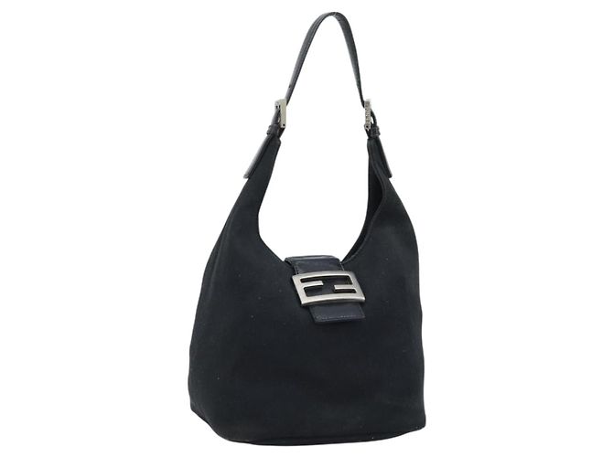 FENDI Handtasche aus schwarzem Nylon mit Silber authentisch YKZ062