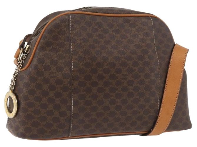 Céline Bolsa de ombro circular em lona Macadam CELINE em couro PVC marrom e dourado Auth BAZ708