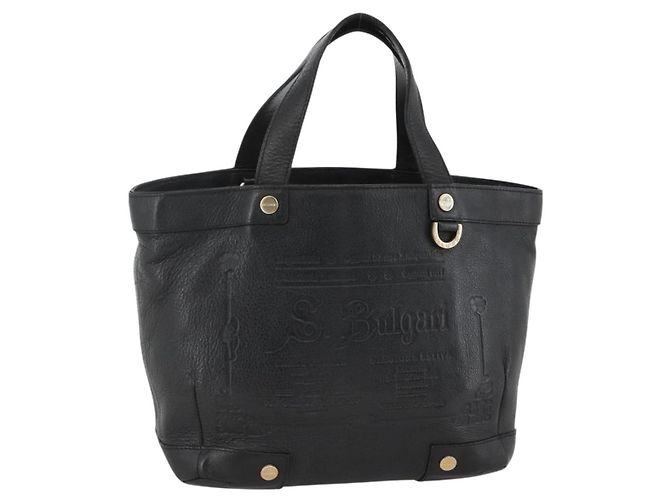Bulgari Borsa a mano BVLGARI in pelle nera e oro Auth hk3605 Nero D'oro