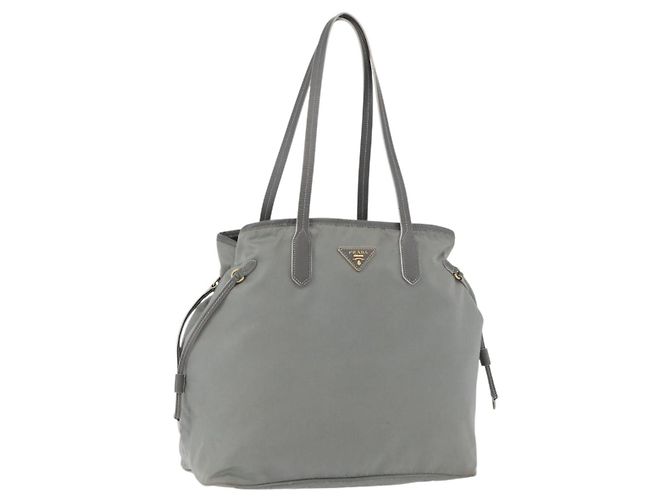 Bolsa Tote PRADA em nylon cinza ouro Auth ka3714A Marrom Dourado