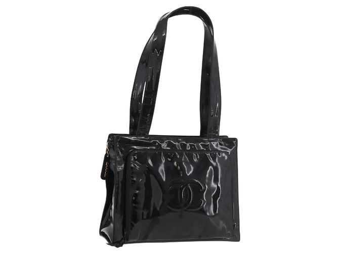 CHANEL COCO Borsa Tote in pelle lucida Nera Oro CC Auth BAZ868 Nero D'oro