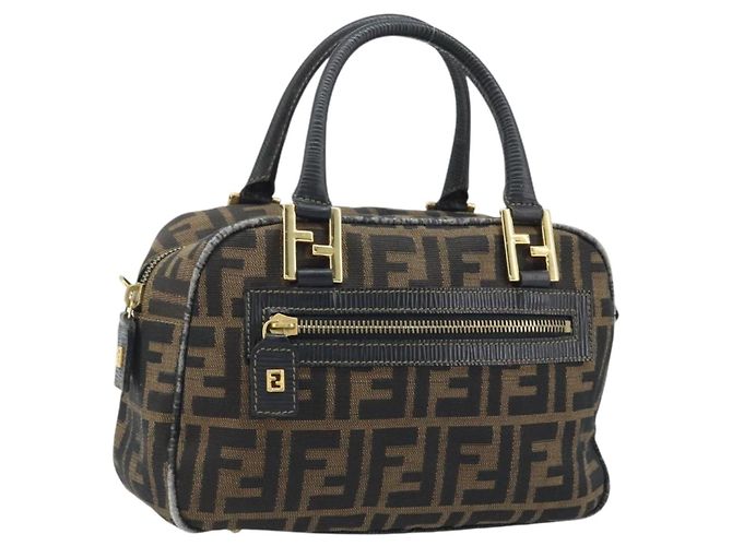 FENDI Zucca Canvas Handtasche Schwarz Braun Auth YKZ272