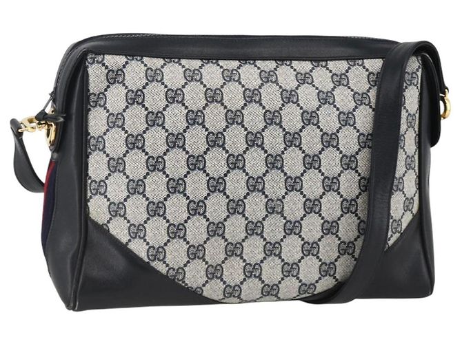 Borsa a Spalla Gucci GG Supreme Sherry Line PVC Blu Navy Oro Rosso Auth BAZ856 D'oro