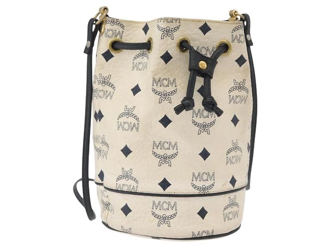 Borsa a spalla MCM Vicetos Logogram PVC Bianco Oro Auth INZ084 D'oro