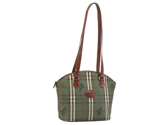 Burberrys Nova Check Tote Bag aus PVC-Leder in Grün und Gold Auth YKZ143 Golden