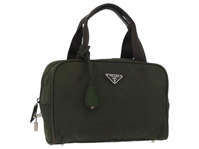 PRADA Borsa a mano in nylon khaki argento Auth ARZ822 Cachi