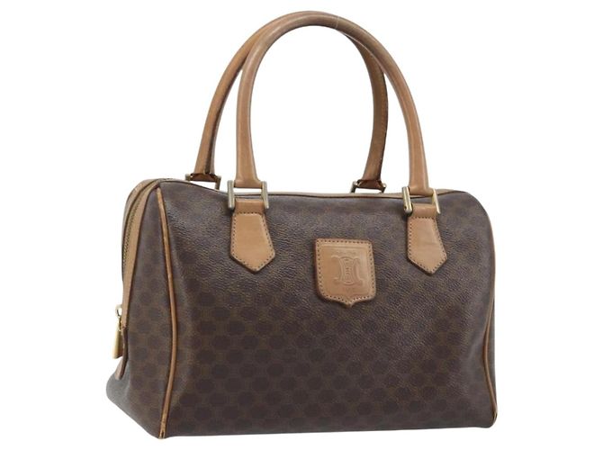 Céline Bolsa de mão em lona Macadam CELINE em couro PVC marrom dourado Auth YKZ044