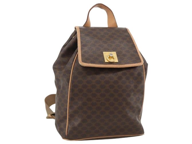Céline CELINE Macadam Canvas Backpack PVC Leather Brown Gold Auth ARZ862 Golden