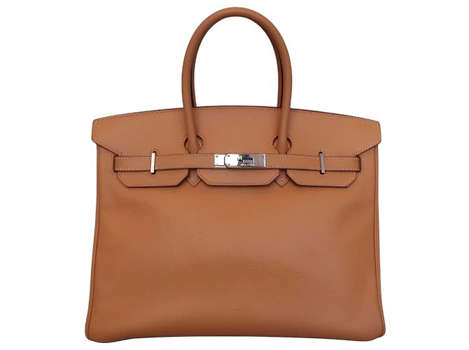 Bolsa Hermès Birkin em couro liso marrom com hardware em paládio 35