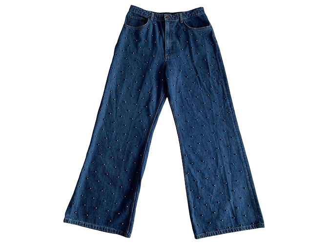 Vaqueros Farm Rio Azul Oscuro de Algodón con Perlas Bronce