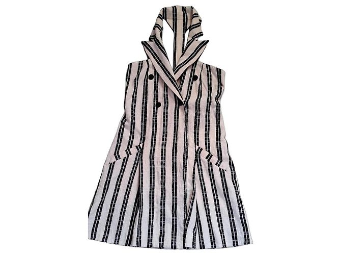 Vestito Kenzo a righe in cotone nero ed ecru Bianco sporco