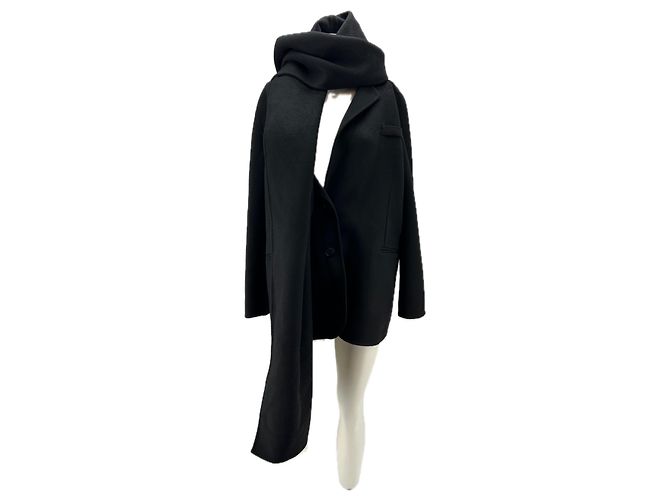 Sandro Manteau noir avec écharpe amovible Black
