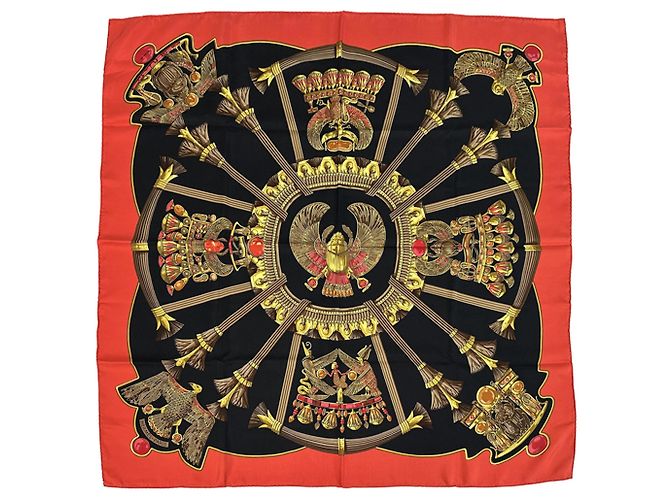 Lenço de seda Carre 90 da Hermès Preto Vermelho