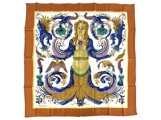 Silk In Lenço de seda Carre 90 da Hermès Multicor Laranja