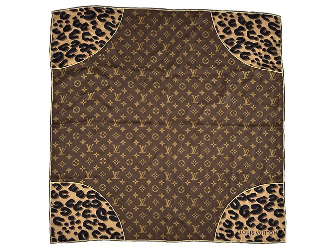 Bufanda de seda monograma marrón Louis Vuitton Castaño