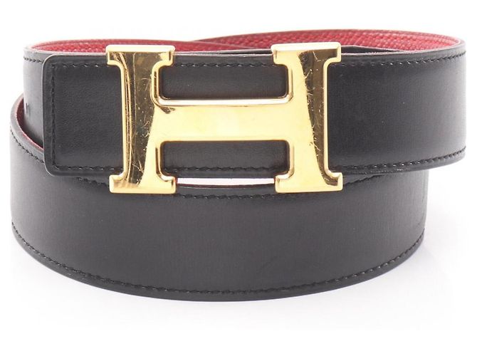 Hermès Hermes Constance H-belt Reversible Leather Belt for Men Black Red