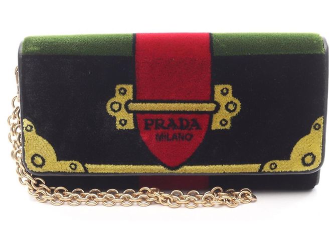 Cartera larga bi-fold Prada VELLUTO RICAMO Negro Multicolor