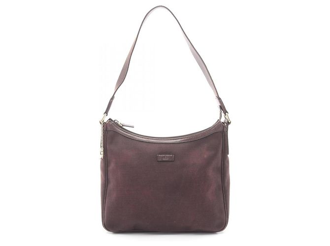 Borsa a spalla in tela e pelle marrone Gucci