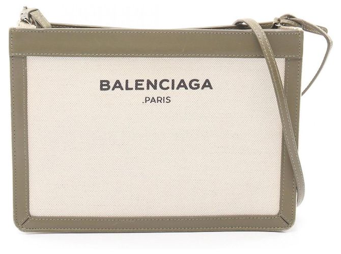 Everyday Borsa a spalla in tela e pelle Balenciaga khaki e bianca Bianco Cachi