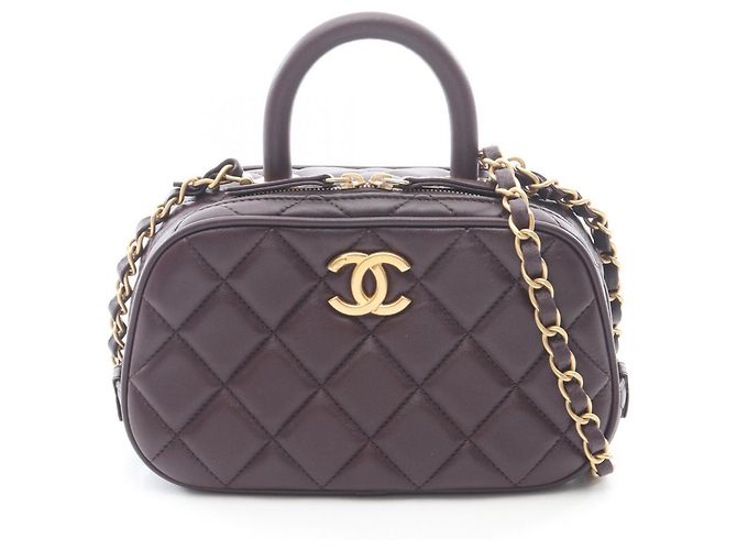 Bolsa Bowling Mini Matelassé Chanel Marrom