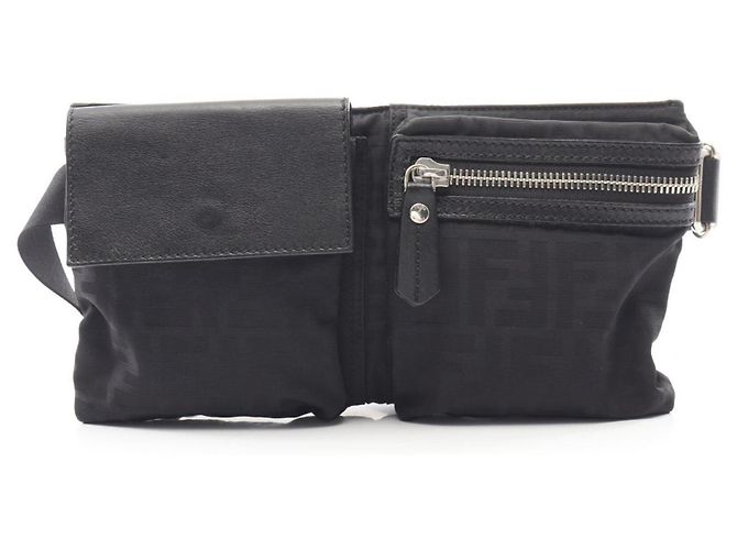 Borsa a tracolla Fendi Zucca nera in pelle e nylon Nero