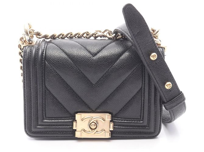 Borsa a Spalla Chanel Boy Mini Chevron V-Stitch Nero
