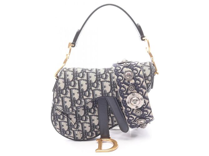 Bolsa Mini Saddle Christian Dior Bege Azul marinho