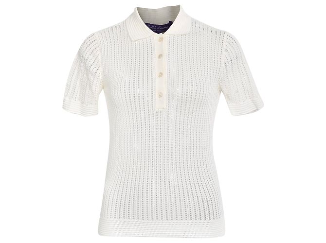 Polo-Pullover aus weißer Baumwolle mit Pointelle-Strick von Ralph Lauren Roh