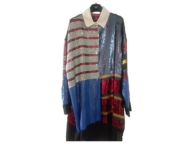 Autre Marque Langärmliges Kleid mit Patchwork-Pailletten Schwarz Rot Blau Mehrfarben Golden Grün
