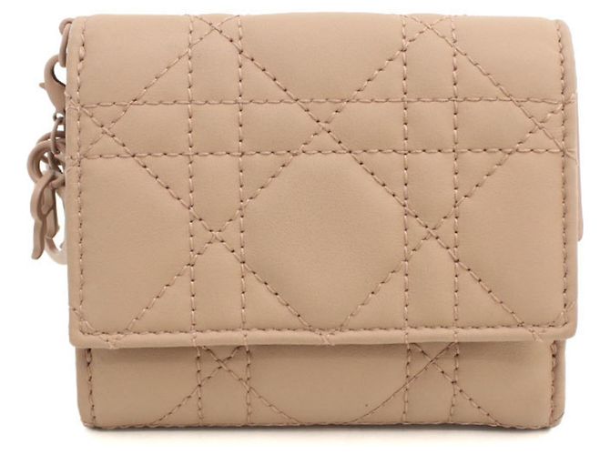 Christian Dior Beige Leather Tri-fold Wallet