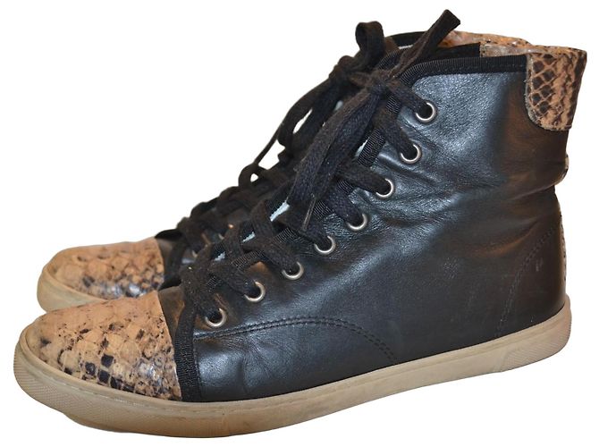 Tênis Lanvin de couro preto multicolorido 38 IT Multicor